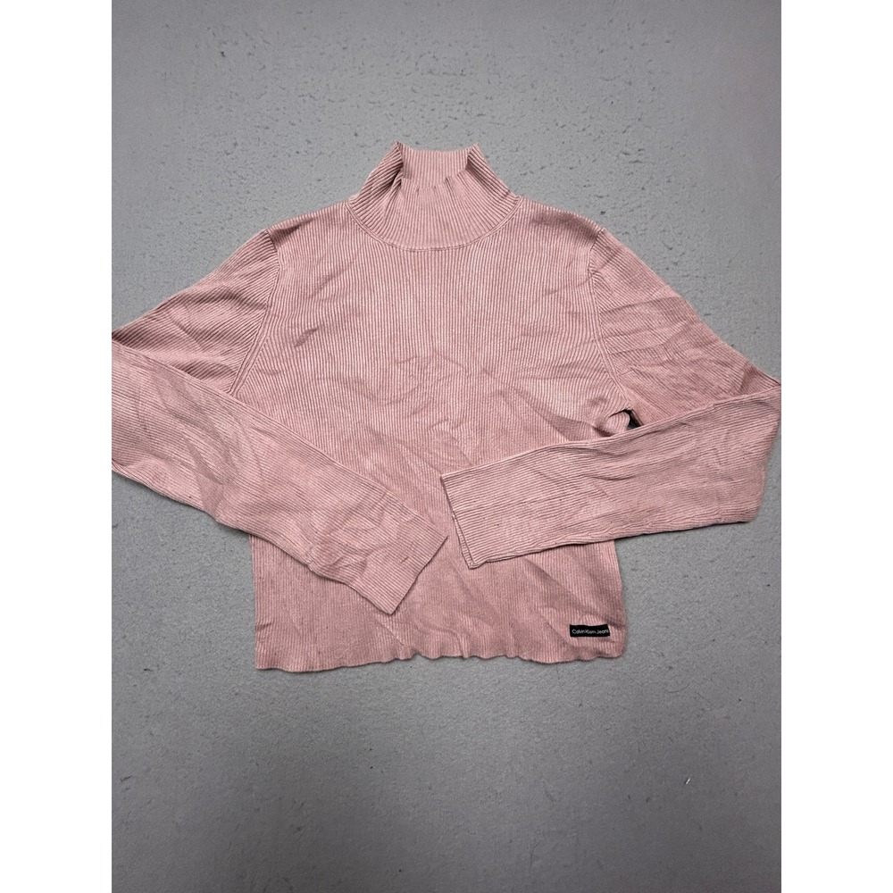 Calvin Klein Jeans Mock Neck Ribbed Rayon Blend Pink Medium Womens
